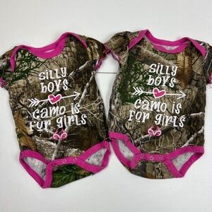 Bundle of 2 RealTree "Silly Boys Camo is for Girls" Bodysuits Sz 0-3M